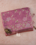 Mauve Pink Floral Printed and Aaree Work Semi Linen Saree