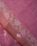 Mauve Pink Floral Printed and Aaree Work Semi Linen Saree