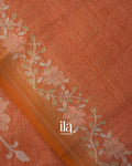 Rust Orange Floral Printed and Embroidered Semi Linen Saree