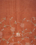 Rust Orange Floral Printed and Embroidered Semi Linen Saree