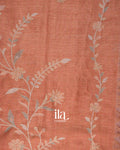 Peach Floral Printed and Aaree Work Semi Linen Saree