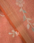 Peach Floral Printed and Aaree Work Semi Linen Saree