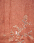 Peach Floral Printed and Aaree Work Semi Linen Saree