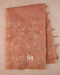Peach Floral Printed and Embroidered Semi Linen Saree