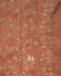Peach Floral Printed and Embroidered Semi Linen Saree