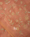 Peach Floral Printed and Embroidered Semi Linen Saree