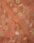 Peach Floral Printed and Embroidered Semi Linen Saree