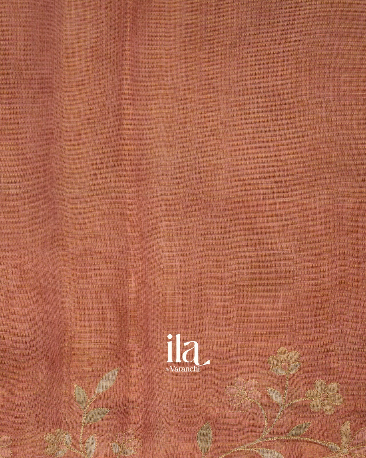 Peach Floral Printed and Embroidered Semi Linen Saree