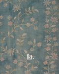 Teal Floral Printed and Embroidered Semi Linen Saree