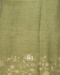 Sage Green Floral Printed and Embroidered Semi Linen Saree