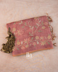 Rose Pink Floral Printed and Embroidered Semi Linen Saree