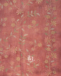 Rose Pink Floral Printed and Embroidered Semi Linen Saree