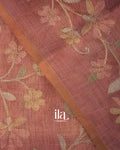 Rose Pink Floral Printed and Embroidered Semi Linen Saree