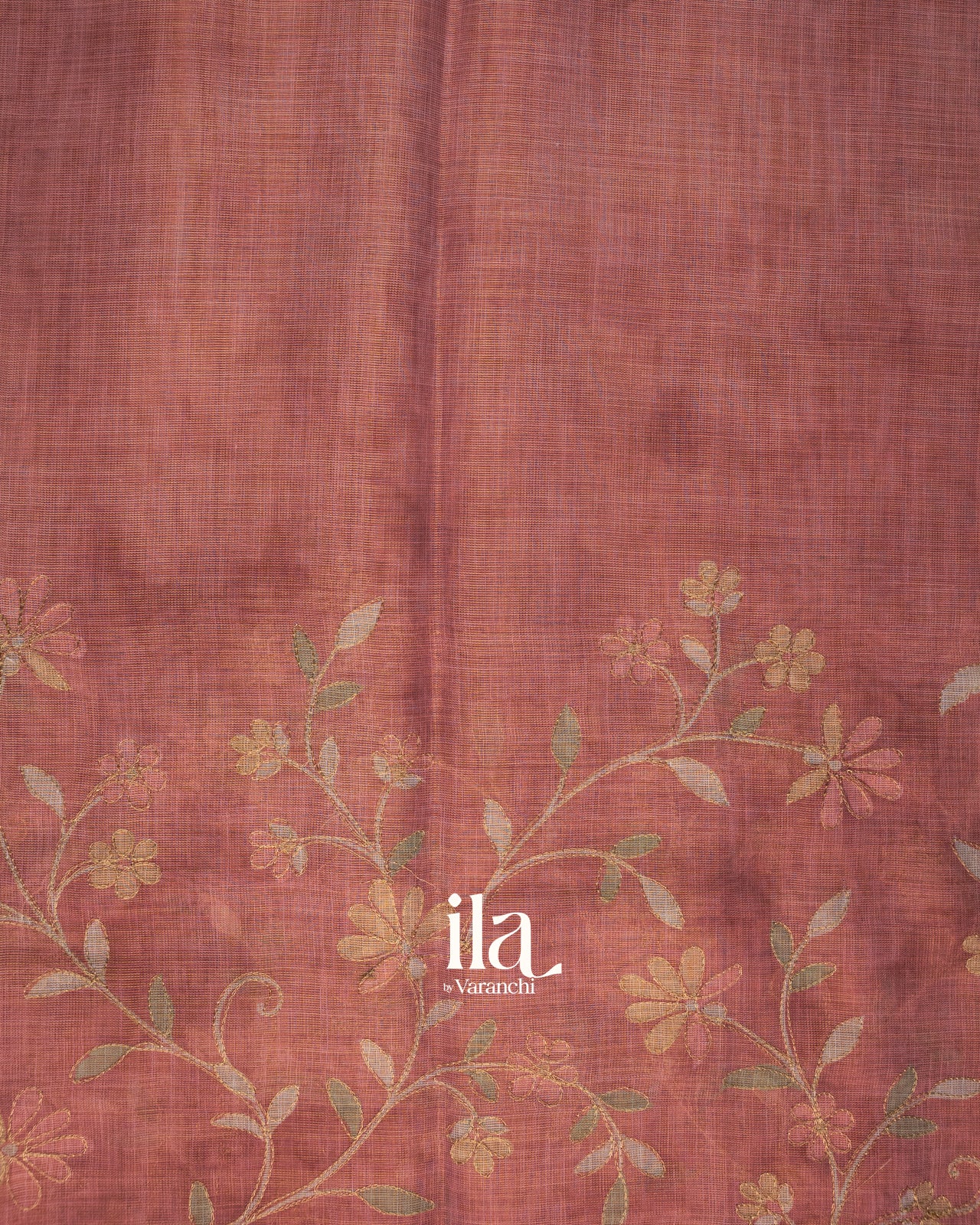 Rose Pink Floral Printed and Embroidered Semi Linen Saree