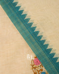 Cream Floral Embroidered Semi Linen Saree