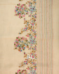 Cream Floral Embroidered Semi Linen Saree