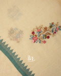 Cream Floral Embroidered Semi Linen Saree
