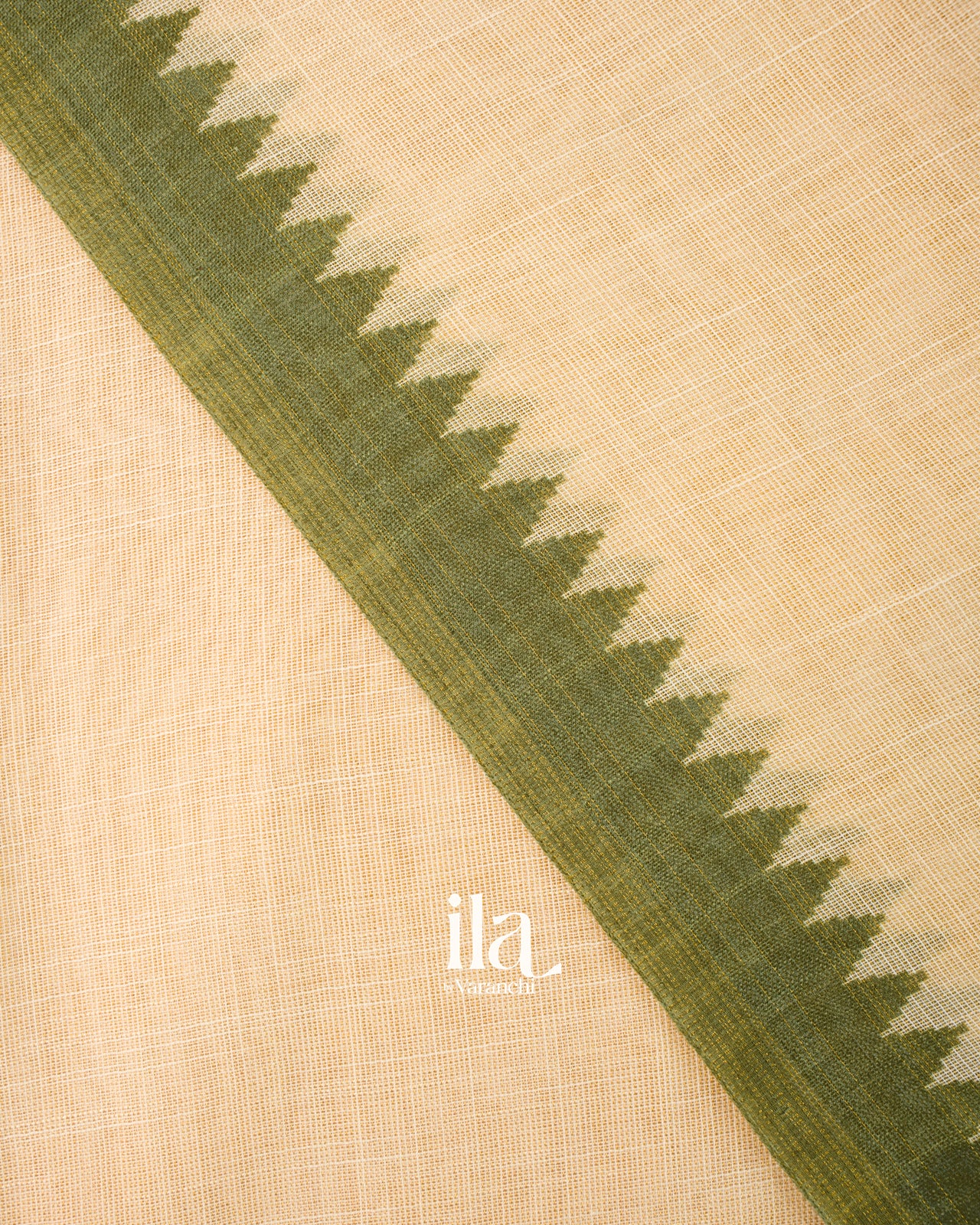 Cream Floral Embroidered Semi Linen Saree