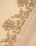 Cream Floral Embroidered Semi Linen Saree