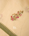 Cream Floral Embroidered Semi Linen Saree