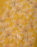Mustard Yellow Floral Printed Semi Linen Saree
