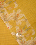 Mustard Yellow Floral Printed Semi Linen Saree