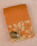 Rust Orange Floral Printed Semi Linen Saree