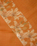Rust Orange Floral Printed Semi Linen Saree