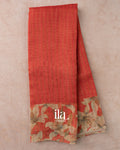 Rust Red Floral Printed Semi Linen Saree