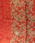 Rust Red Floral Printed Semi Linen Saree