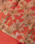 Rust Red Floral Printed Semi Linen Saree