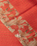 Rust Red Floral Printed Semi Linen Saree