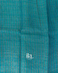 Teal Blue Striped Floral Printed Semi Linen Saree