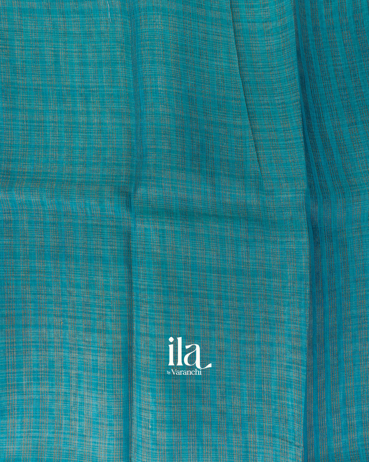 Teal Blue Striped Floral Printed Semi Linen Saree