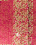Rani Pink Striped Floral Printed Semi Linen Saree