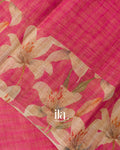 Rani Pink Striped Floral Printed Semi Linen Saree