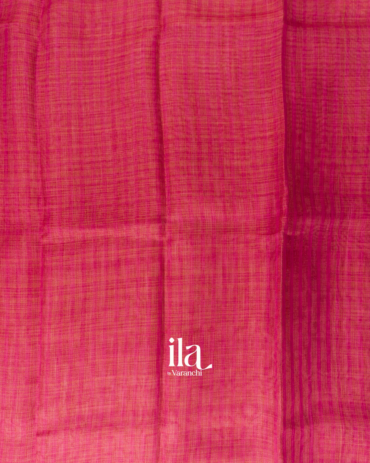 Rani Pink Striped Floral Printed Semi Linen Saree
