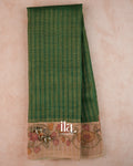 Bottle Green Checkered Kalamkari Semi Linen Tissue Saree