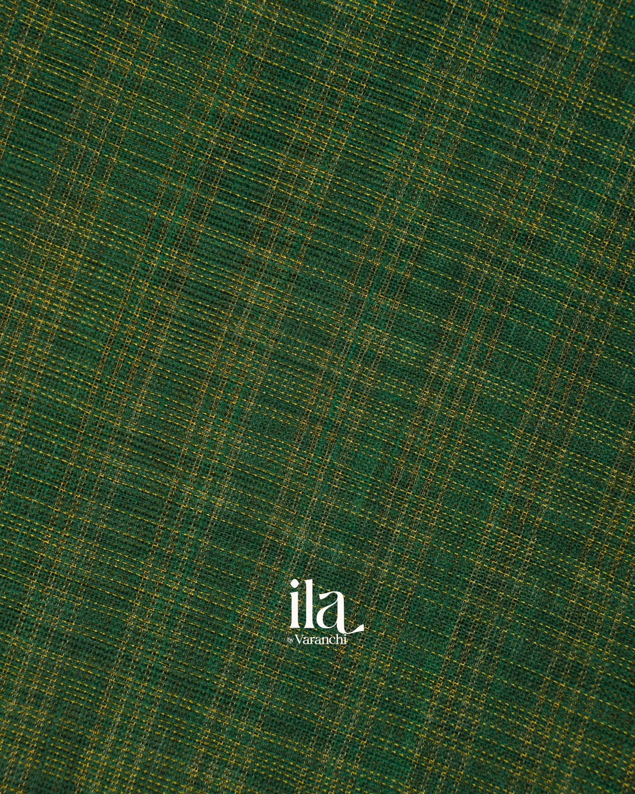 Bottle Green Checkered Kalamkari Semi Linen Tissue Saree
