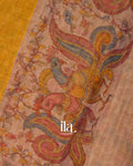 Mustard Checkered Kalamkari Semi Linen Tissue Saree