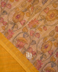 Mustard Checkered Kalamkari Semi Linen Tissue Saree