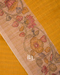 Mustard Checkered Kalamkari Semi Linen Tissue Saree