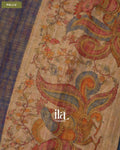 Navy Blue Checkered Kalamkari Semi Linen Tissue Saree — Pallu