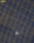 Navy Blue Checkered Kalamkari Semi Linen Tissue Saree — Body