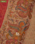 Maroon Checkered Kalamkari Semi Linen Tissue Saree — Pallu