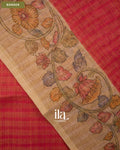 Maroon Checkered Kalamkari Semi Linen Tissue Saree — Border