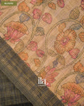 Black Checkered Kalamkari Semi Linen Tissue Saree — Blouse