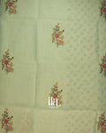 Pista Green Floral Printed Semi Linen Tissue Saree