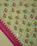 Pista Green Floral Printed Semi Linen Tissue Saree