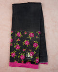 Black Floral Printed Semi Mangalgiri Saree